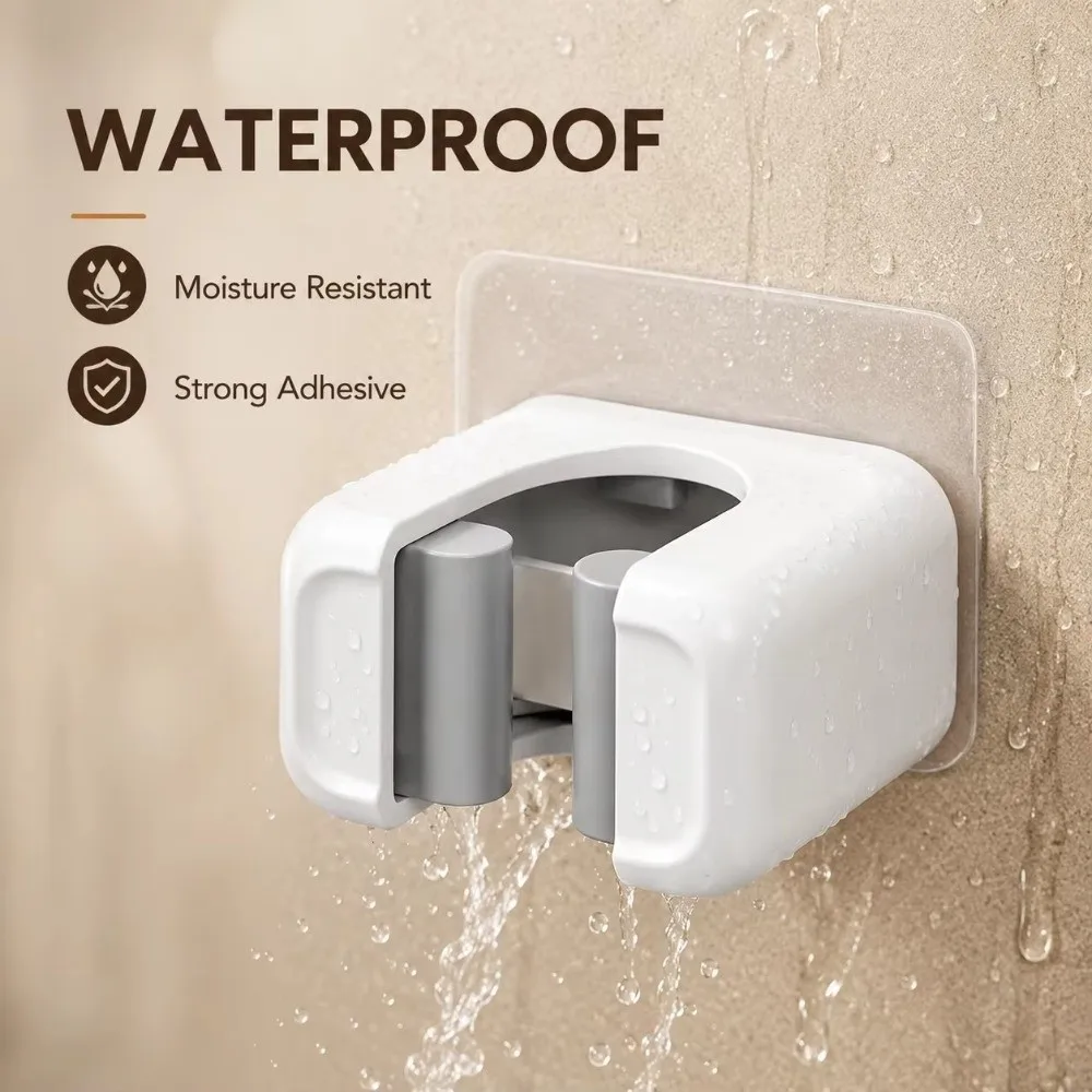New No Drill Installation Mop Holder Hook Waterproof Strong Adhesive Mop Clip Wall Mounted Plastic Broom Holder Broom Storage