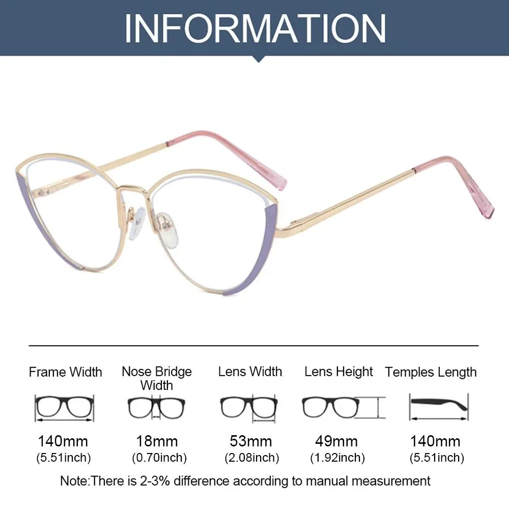 Retro Cat Eye Anti Blue Light Glasses Women Men Metal Half Frame Computer Goggles Fashion Optical Spectacle Reading Eyeglasses