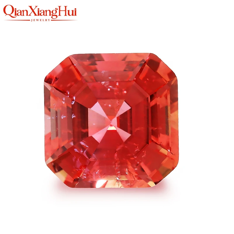 Padmaraga / Padparadscha Lab Grown Sapphire Asscher Cut Natural Cut Including Minor Cracks Inclusions Corundum Loose Gem Stone