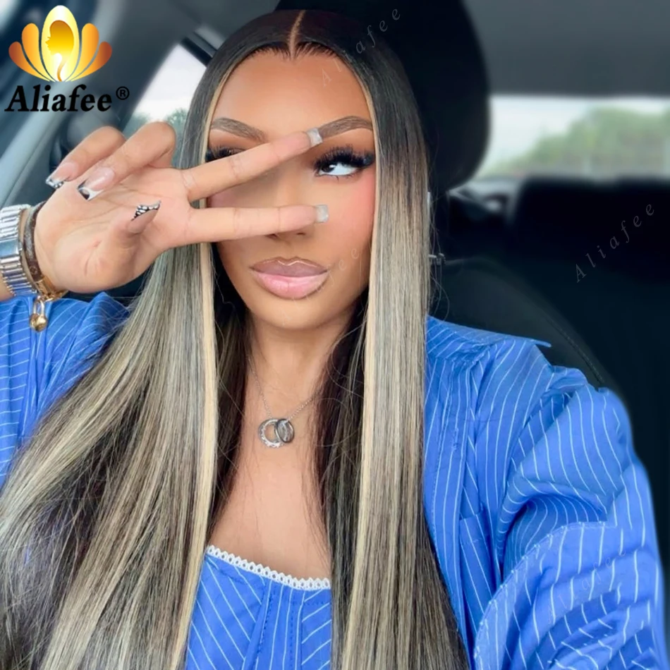 Balayage Highlight 27 Straight 13x6 Lace Frontal Wigs Human Hair for Women Highlight Wig 13x4 200% Density Colored Wigs P1B 27
