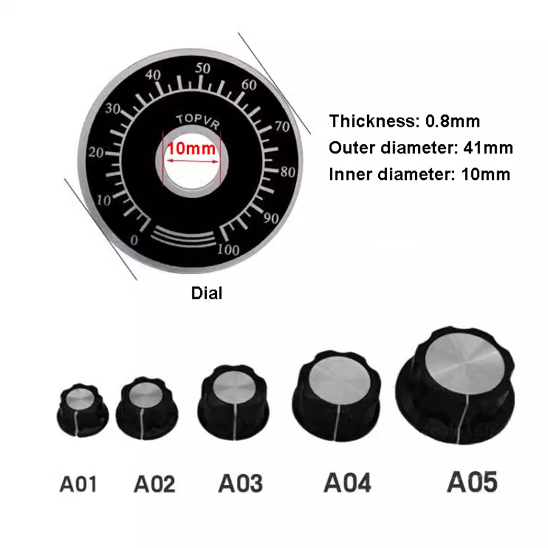 

MF-A01 MF-A02 MF-A03 MF-A04 MF-A05 Potentiometer WTH118/RV24 Knob Bakelite Knob Graduated Aluminum Plate