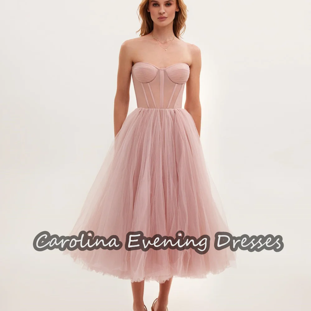 

Carolina Tulle A-line Sweetheart Ruffle Sleeveless Prom Gown Ankle Length Elegant Evening Elegant Party Dress for Women 2024