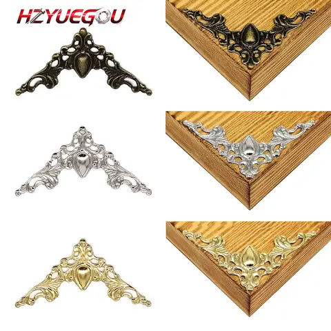 Corner Book Protector HZYUEGOU 24x Bronze Silver Golden Jewelry Box Chest Gift Wine Wooden Case Book Scrapbook Photo Album Corner Decorative Protector