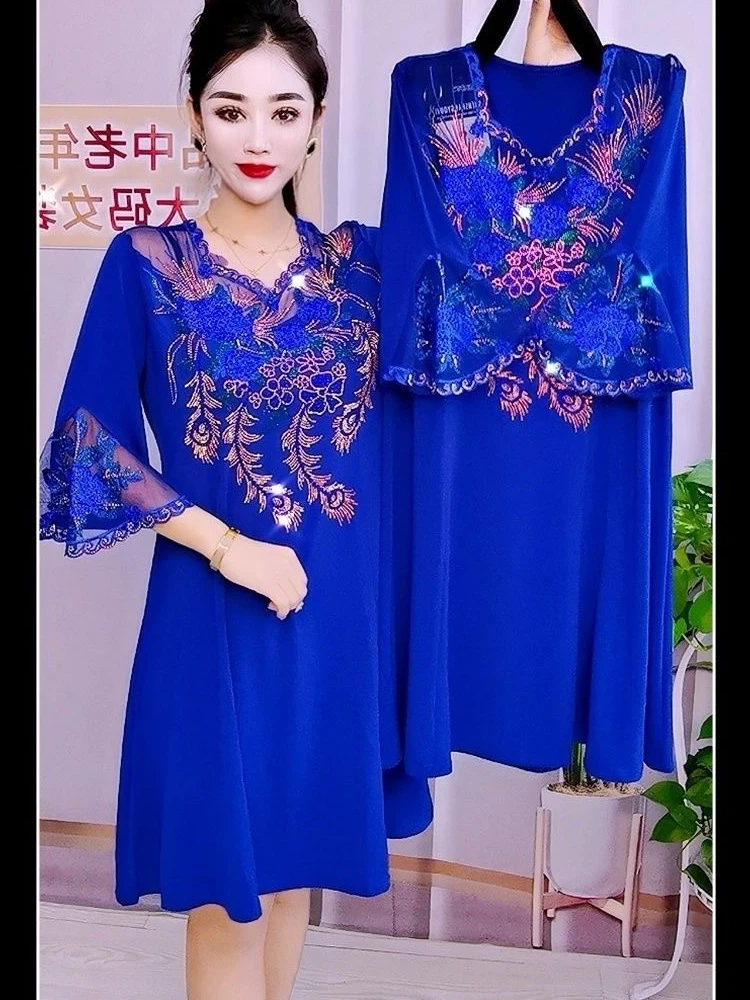 

Beading Half Sleeve Dress 2025 Summer Casual Vintage Style Elasticity Slim Long Dresses For Women