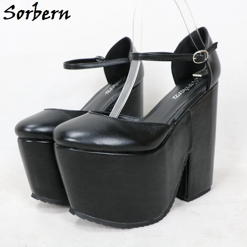 

Sorbern 16Cm Block High Heel Women Pumps Mary Jane Ankle Strap Buckles Thick Platform Comfortable Summer Shoes Round Toe