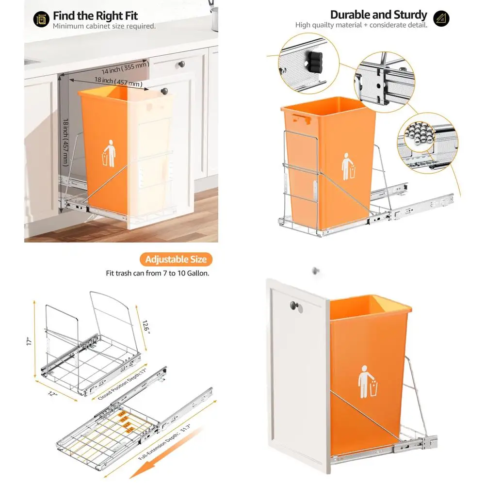 

Cabinet-Mounted Trash Can Pull-Out, 7-13 Gallon Kitchen Waste Bin, Sink Storage Solution, Bin Not Included