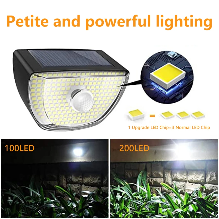 

200LED Solar Light LED Safety Sensor Light Super Bright Solar Wall Light Waterproof Rotating Motion Sensor Outdoor Light