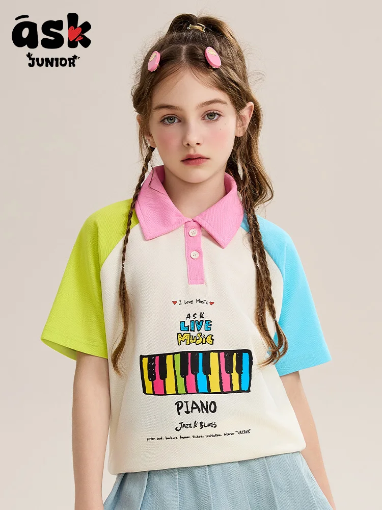 قميص بولو صيفي بأكمام قصيرة ورقيق وجيد التهوية من Tween Girls بألوان متباينة