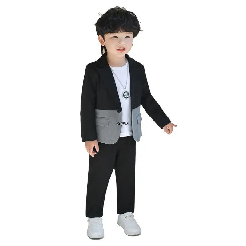 

Children Patchwork Wedding Dress Baby Birthday Dress Prince Kids Jacket Pant 2PCS Photograph Suit Flower Boys Tuxedo Costume