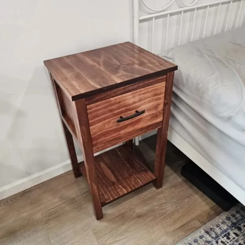 Solid Wood Bedside Table with Drawer Concealed Storage Cabinet Rack Security Furniture