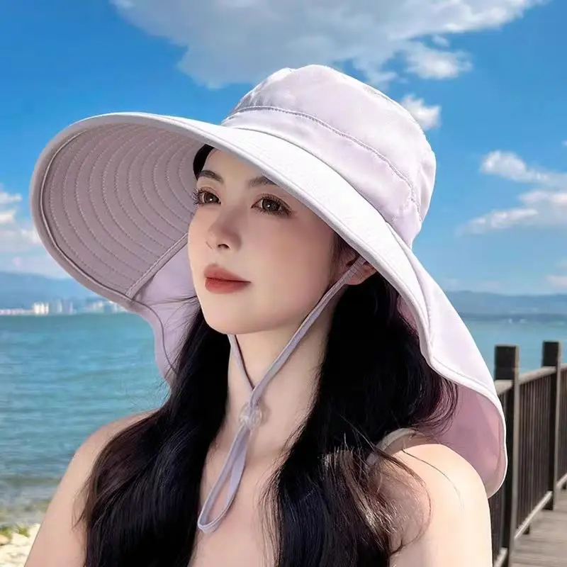

Summer Hats For Women Outdoor UV Anti Neck Protection Wide Brim Shawl Screen Ponytail Caps Sun Hat Large Brim Ladies Visors