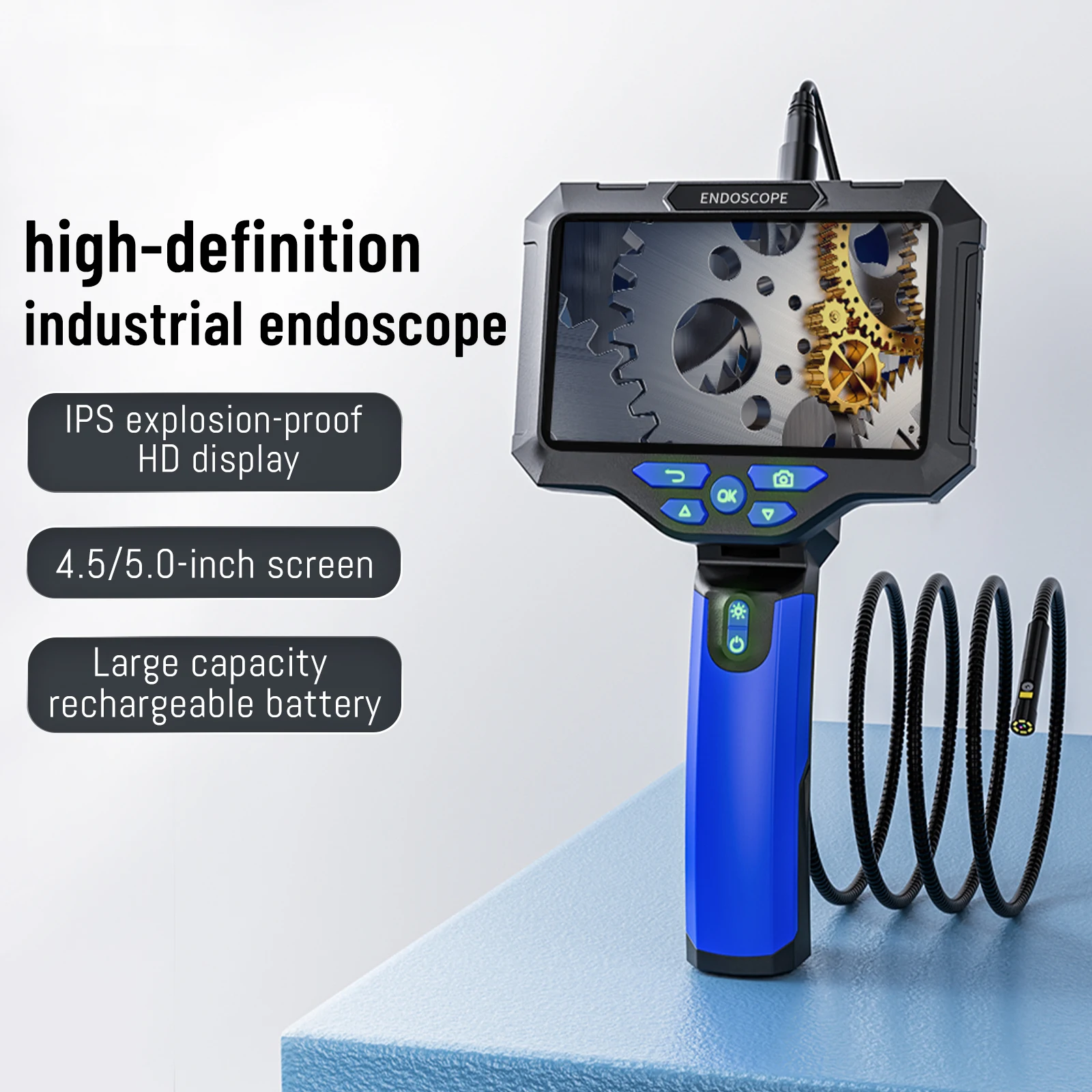 New T28 endoscope  5inch screen 8mm dual lens 1080P pipeline inspection cam era Waterproof industrial borescope 5m cable