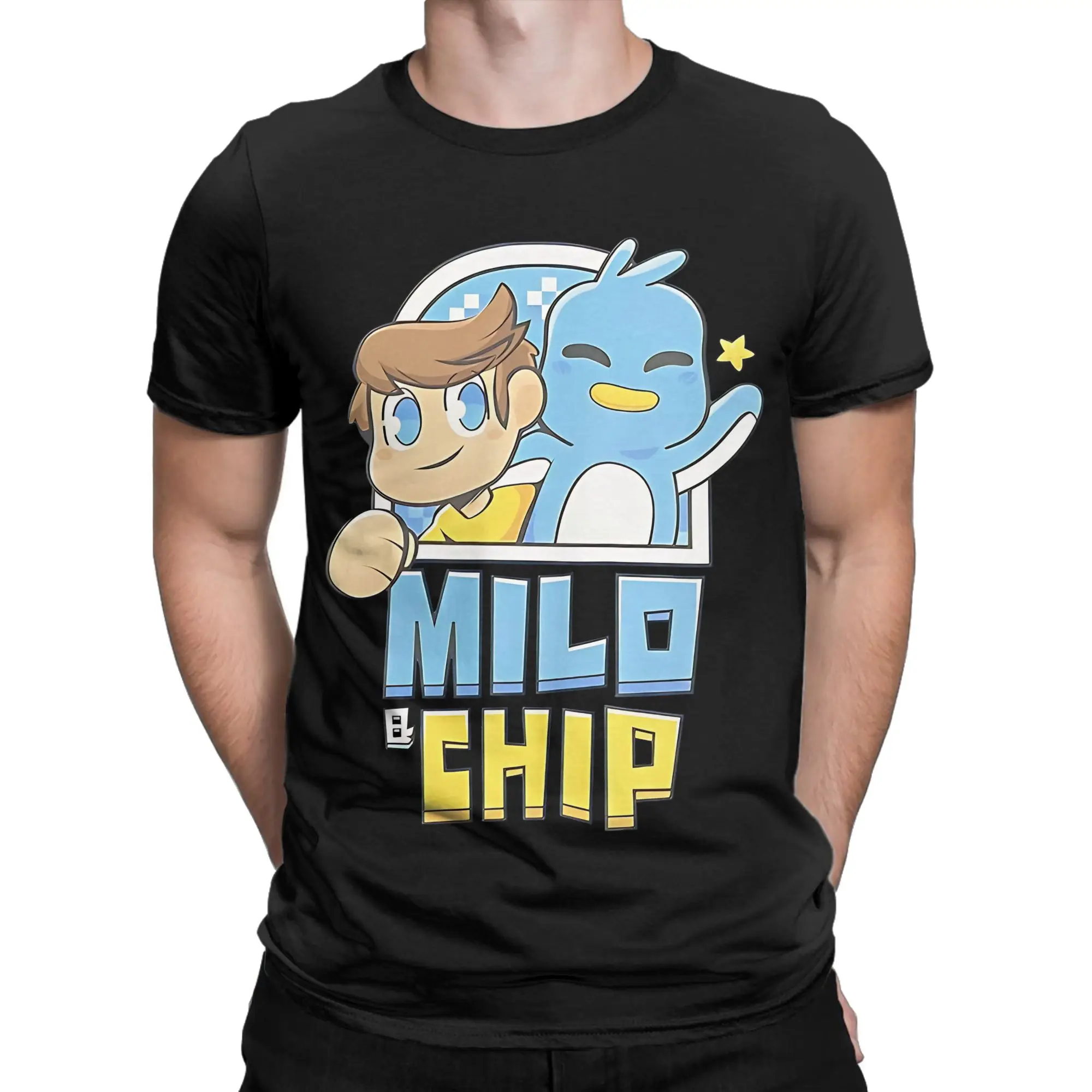 Pixel Cartoon Duo  Classic Milo and Chip Funny 100% Cotton T-Shirt Tees Tops For Men