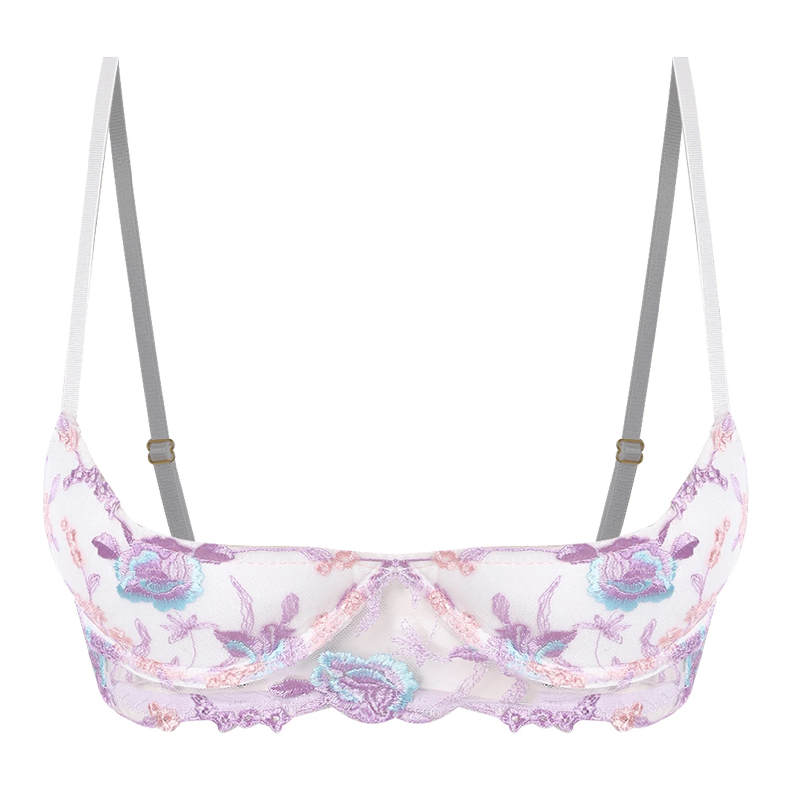 Women 1/4 Cup Lace Bra with Removable Pads Push-up Underwire Embroidered Lace Supportive Bralette Shelf Balconette Lingerie