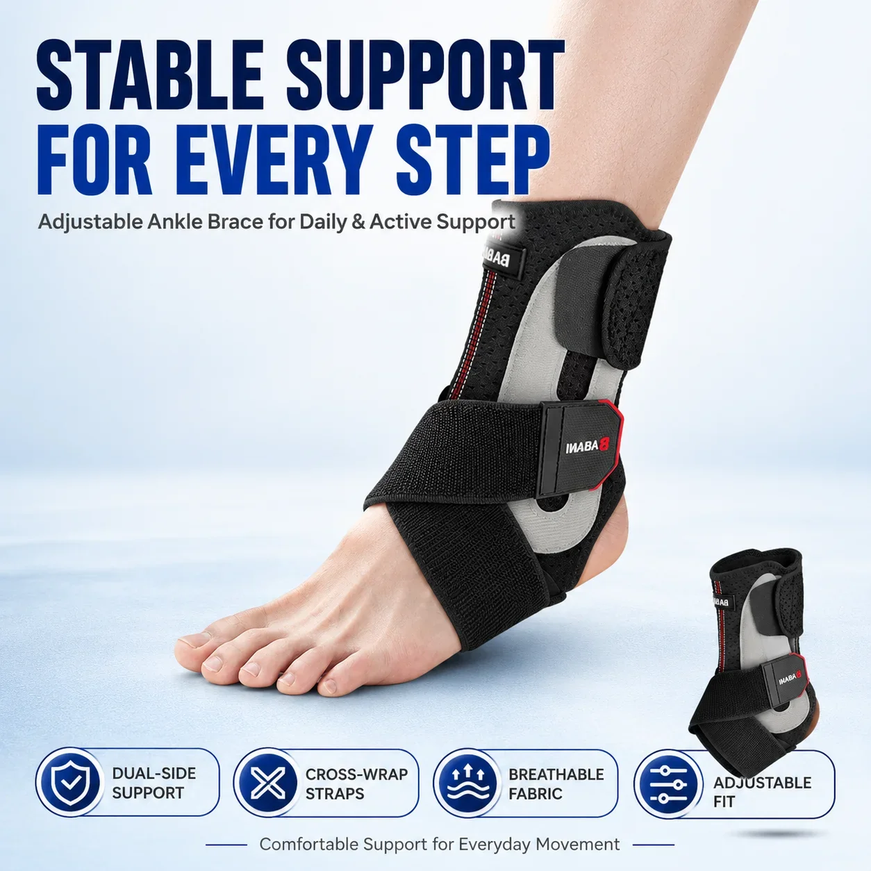 Ankle Stabilizer Brace Dual Side Support Adjustable Compression Breathable Ankle Support for Men Women Sports Walking Daily Wear