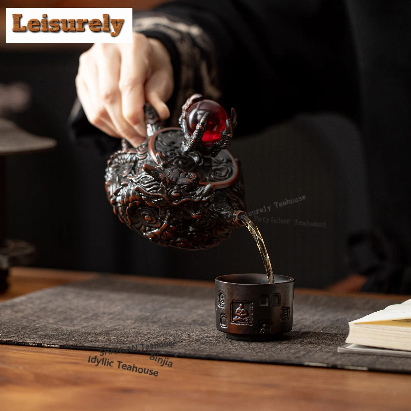 200ML Purple Pottery Dragon Holding Bead Handheld Teapot Handmade Tea Infuser Pot Tea Making Kettle With Ball Hole Tableware