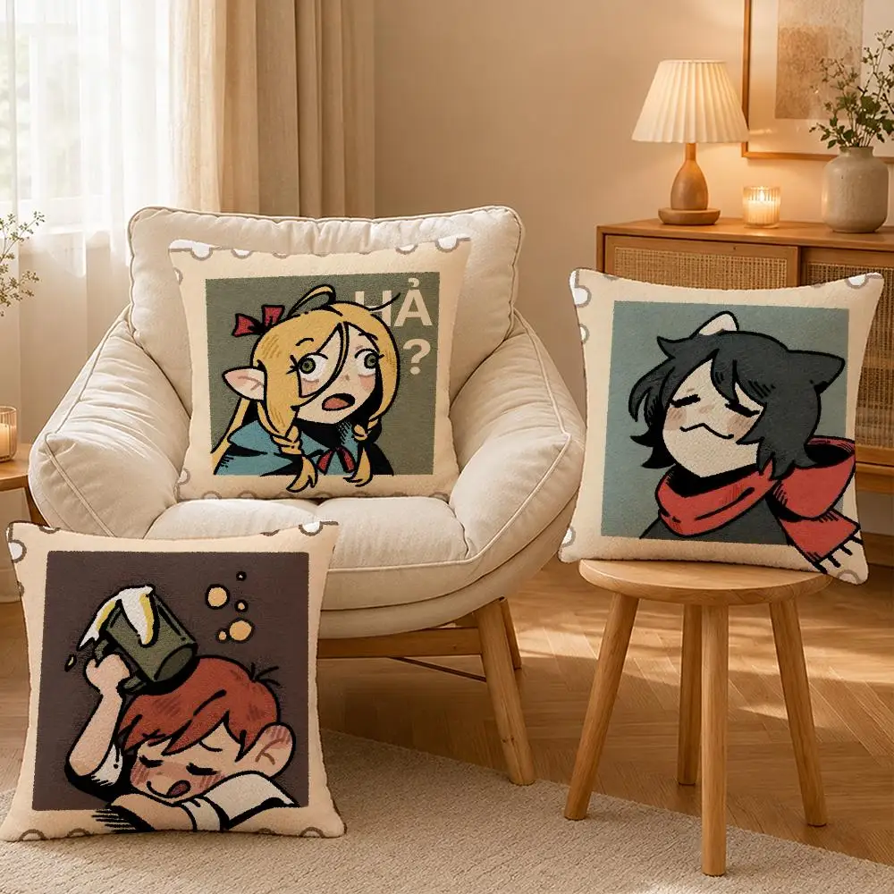 Anime Delicious In Dungeon Art Cushion Cover Personalized Short Plush Soft Bedroom Sofa Home Decor Gift