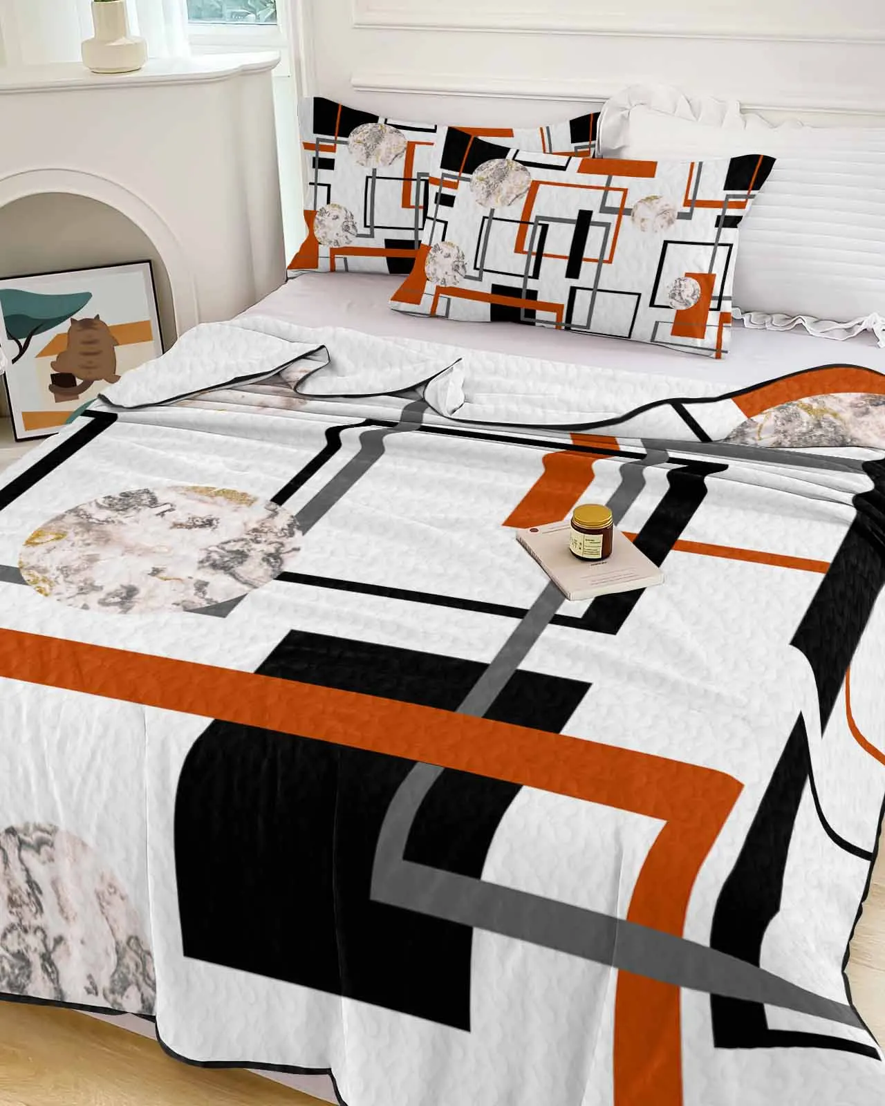 

Abstract Geometric Shapes Marble Orange Cooling Blankets Air Condition Comforter Lightweight Summer Quilt for Bed Thin Quilt