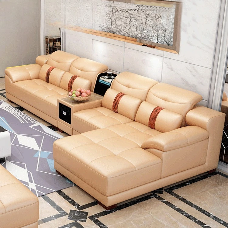 Ledersofa, moderne, einfache Wohnzimmerkombination, erste Schicht aus Rindsleder, Wohnungsecke