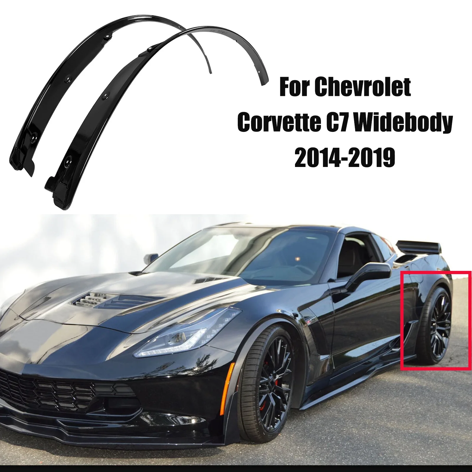 Rear Wheel A Pair Fender Arches Molding Flares Trim For Chevrolet Corvette C7 Widebody Grand sport/206/ZR1 2014-2019 Glossy Blac