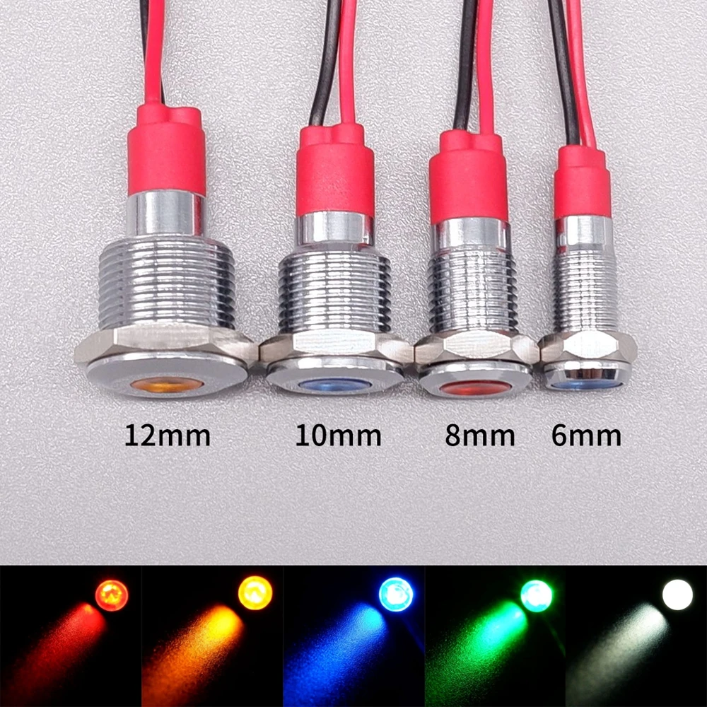 6mm 8mm 10mm 12mm Metal Indicator Light LED Signal Light Power Supply Indicator Lamp 3v 6v 12v 24v 110v 220v Red Green White