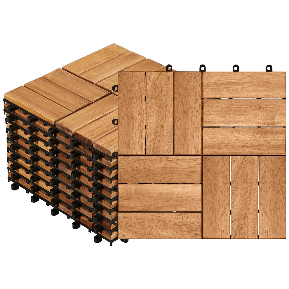

Pack of 10 Waterproof Interlocking Deck Tiles for Outdoor & Indoor 12.5″ W × 12.5″ L, Wood