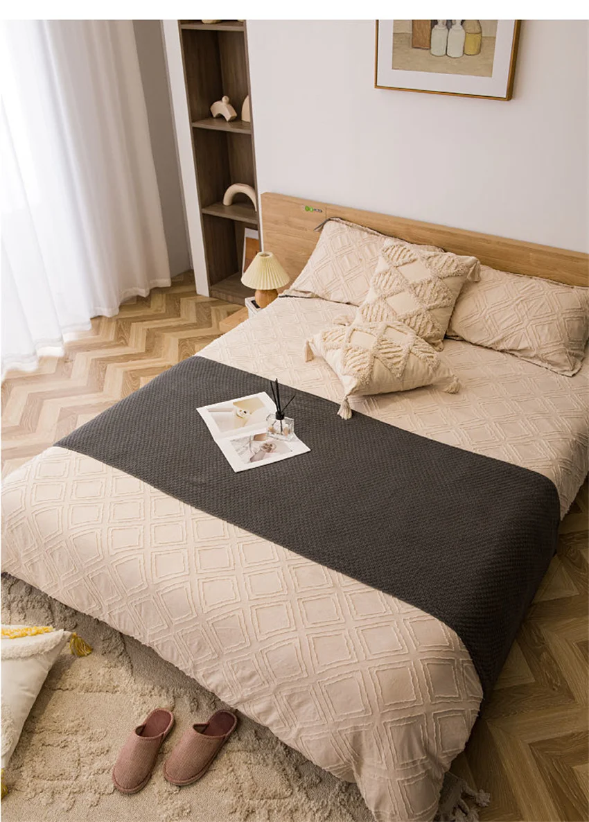 Nordische Decken für Bett, Sofa, Couch, grob gestrickte Tagesdecke, gestrickte Überwurfdecke mit Quaste, einfarbige Waffel-geprägte Decke – Detail 20