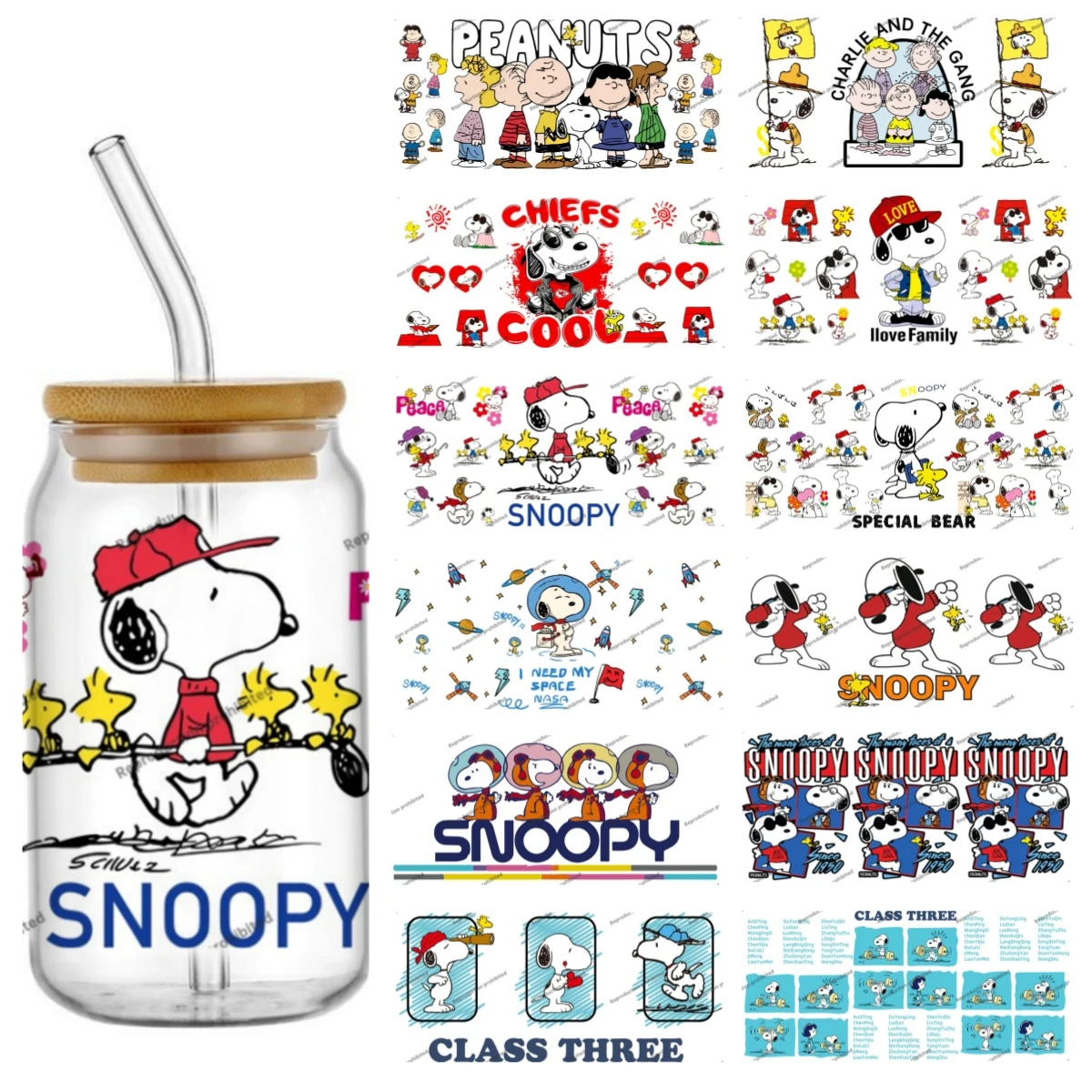 

funko Cute Cartoon dog pattern UV DTF Transfer Glass Sticker Waterproof Transfers Decals For 16oz Glass Cup Wrap Stickers