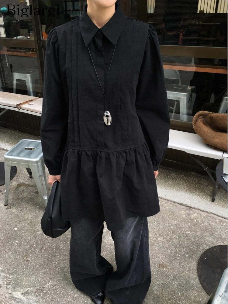 

Spring Korean Style Shirts Women Long Sleeve Fashion Casual Ladies Blouses Loose Woman Midi Shirt Dress