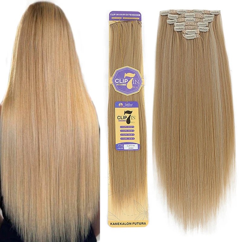 Julianna 24inches 150g Kanekalon Futura Fiber Clip-on Hair Extension 16 Clip In 7Pcs Synthetic clip in hair extension clip-in