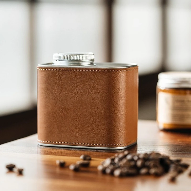 

Portable Camping Coffee Bean Powder Can, A Natural Wood-colored Tinplate Box with An Exhaust Valve, Sealed Food Storage Tin Can