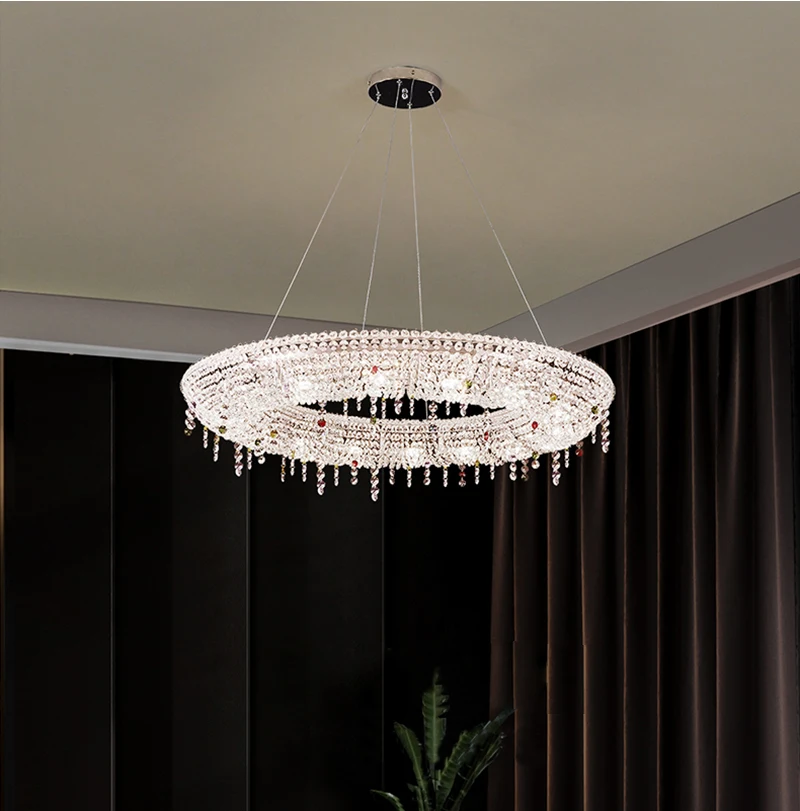 

Gold Crystal Chandelier Lighting for Living Room Modern Hanging Lamp For Kitchen Island LED Ring Round Hanging Light Fixture