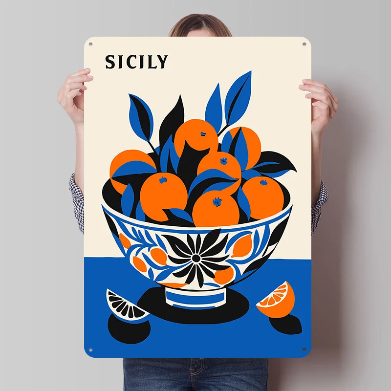 Sicily Oranges Poster Customized Vintage Metal Signs Wall Art Retro Tin Plaque for Bedroom Decoration Aesthetic Bathroom Decor