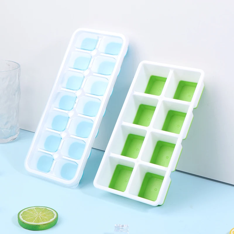 8/14 Grids Silicone Ice Cube Tray With Lid Reusable Ice Jelly Mold Kitchen Bar Square Ice Cube Mould For Cocktail Cold Drink