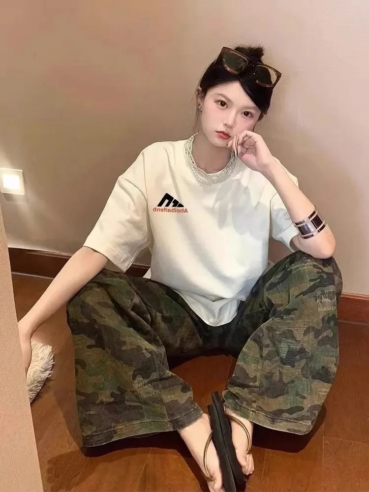 

plus Size 300 Pou Women's T-irt round Ne Letter Print ort Sve American Sle Summer Casual Top for plus Size Women