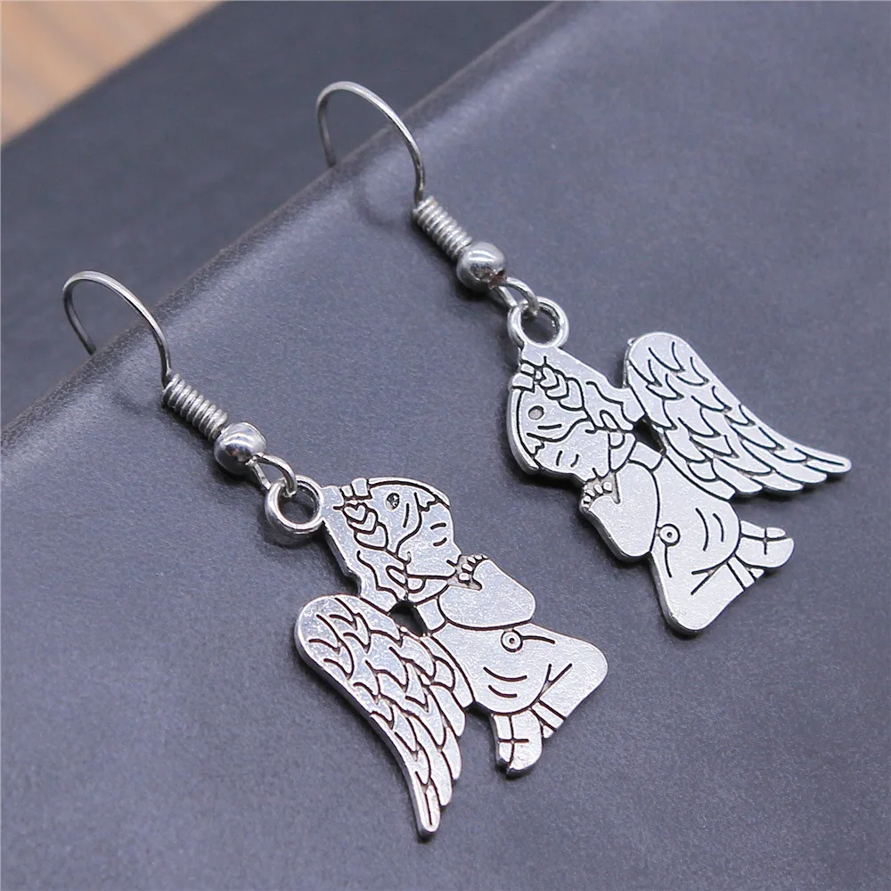 Fashion Handmade Simple Design Antique Silver Color Praying Angel Pendant Earrings Drop Earrings