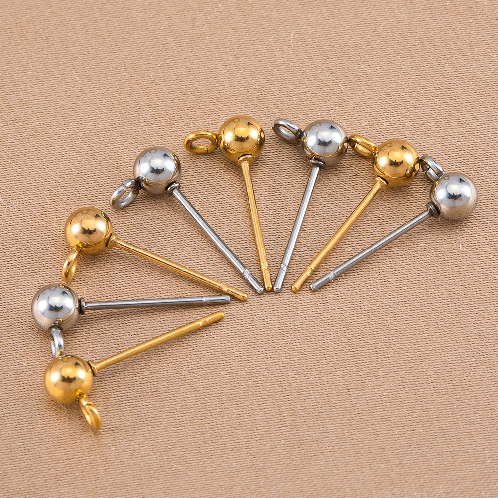 1 Box include 20pcs Stainless Steel Round Ball Ear Post Studs Ear Backs Open Rings Earrings for DIY Jewelry Making Wholesale