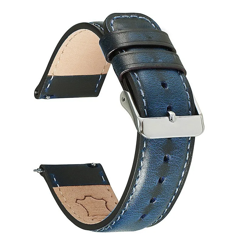 Oil Wax Leather Leather Strap, Retro Leather Color-changing Blue Cowhide, Square Tail 22/20mm Quick-release Universal Male