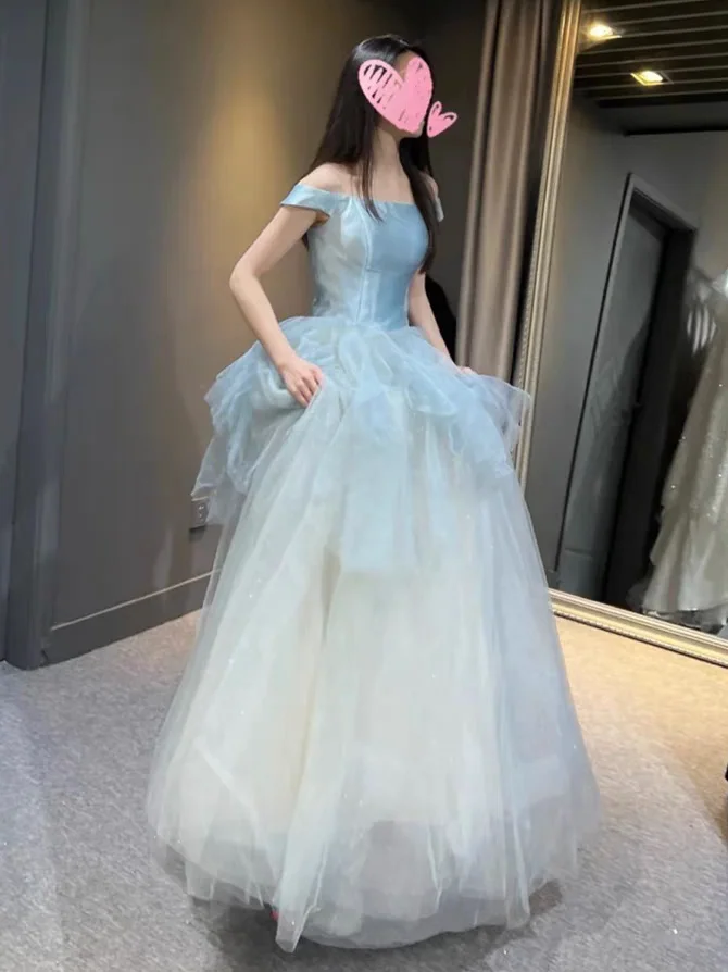 Blaues Abendkleid für Damen, Erwachsene, Geburtstag, Bankett, Fing-Prinzenrock, hochwertiger Luxus-Performance-Kostüm-Tüllrock