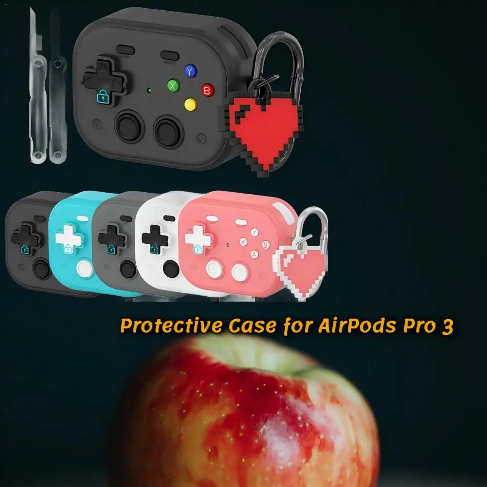 حافظة واقية لوحدة التحكم في الألعاب AirPods Pro 3 ثلاثية الأبعاد مع سلسلة مفاتيح وحدة تحكم الألعاب الرجعية غطاء صندوق شحن سماعة الرأس