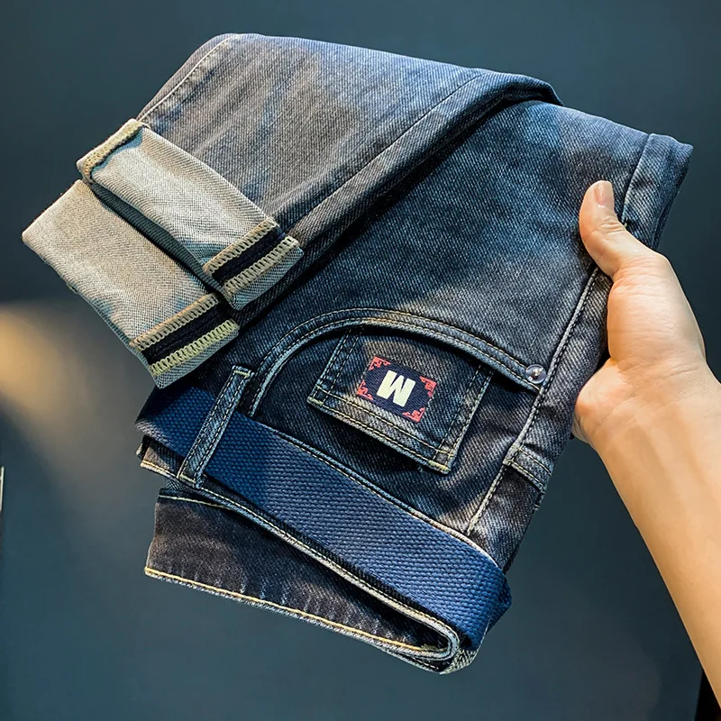 Heren Riem Jeans 2024 Herfst Kokerbroek Nieuwe Casual Stretch Zachte En Comfortabele Spijkerbroek