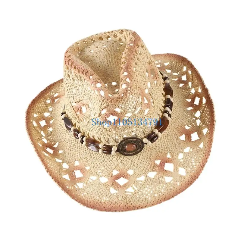 98km-通気性のある紙ストローのつば広サンハット、アウトドアビーチバケーションファッション用