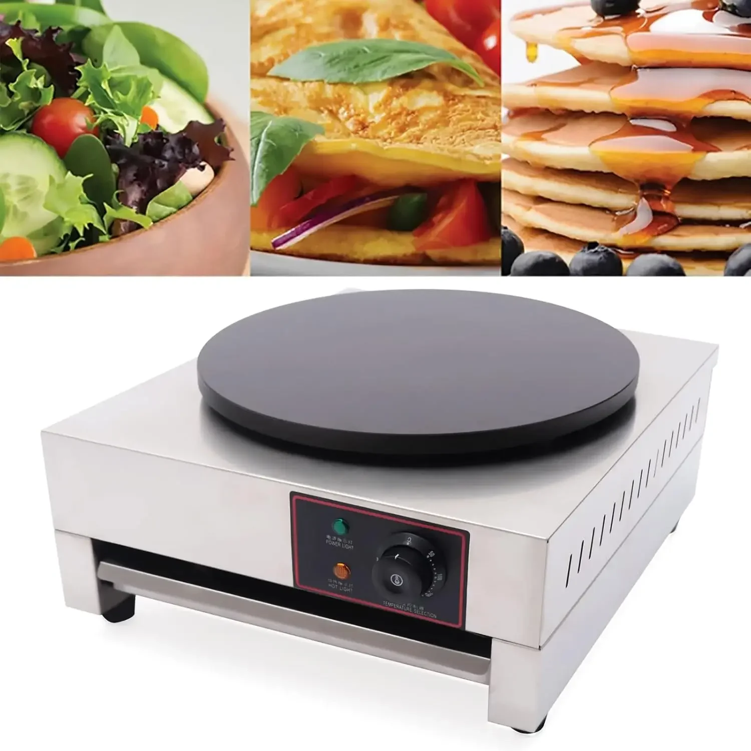 Máquina para hacer crepes, plancha de 1700W y 16 ", placa caliente para hornear panqueques, sartén eléctrica antiadherente para crepes, placa calefactora individual, temperatura ajustable