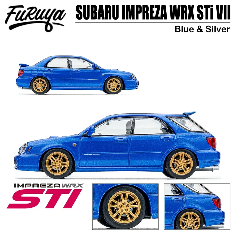 Furuya 1/64 Subaru Impreza Wrx Sti Vii Blauw & Zilver Gelegeerd Speelgoed Motorvoertuig Diecast Metalen Model Geschenken