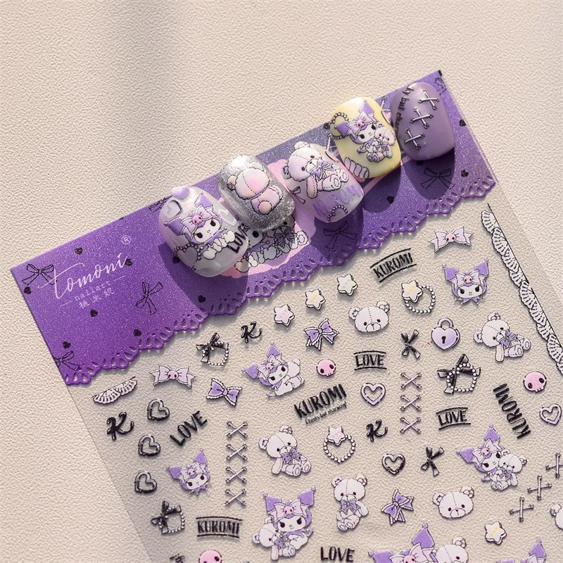 Sanrio Kuromi Nail Sticker Cute Cartoon Girl&Child Multiple Combinations Adhesive Backing Fashion Beautify Nails Stickers Gifts