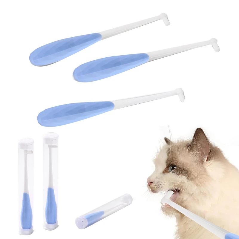 

4 PCS Cat Toothbrush,Puppy Tooth Brushing Kit Cat Tooth Brushing Kit Blue Plastic For Cat Care,Mini Head