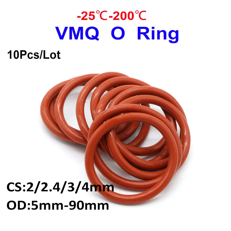 10Pcs/Lot  Red VMQ Silicon O Ring Seal Gasket  silica gel Ring Gasket Food Grade Rubber o-ring CS 2/2.4/3/4mm OD 5 ~ 90mm
