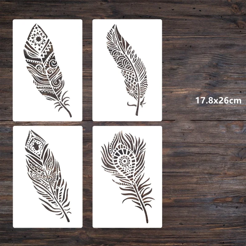 26x17.8cm Reusable Mandala Feather Stencils PET Hollow Leak Painting Template For DIY Furniture Wall Art Decorative Layering