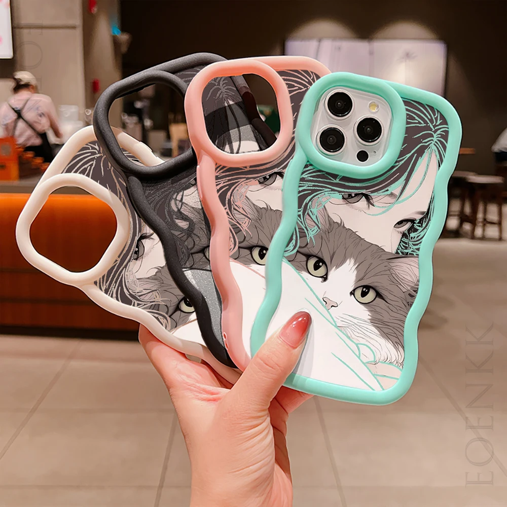 Funda de teléfono de chica de Anime para iPhone 16, 15 Pro Max, 14, 13, 12, 11 Pro Max, XS Max, XR, X, 7, 8 Plus, diseño elegante, funda de silicona suave