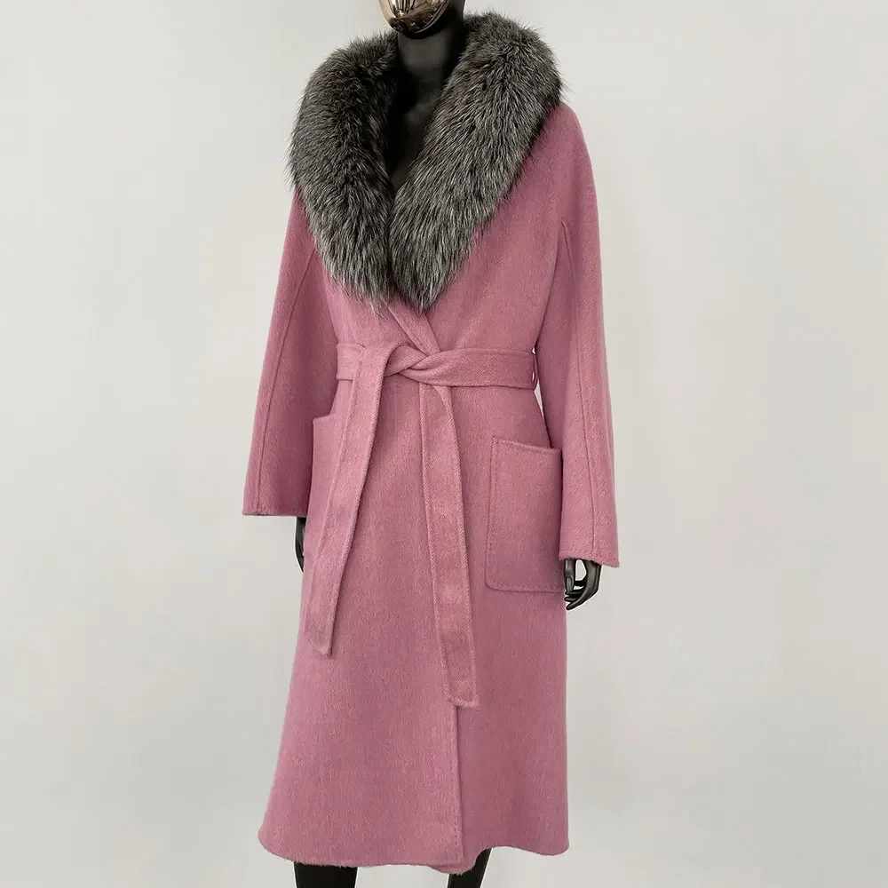 Cappotto di pelliccia lungo naturale di lana femminile di strada europea moderna Abbigliamento casual di moda per le donne Giacca invernale di pelliccia di volpe reale
